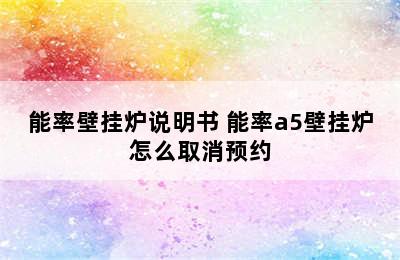 能率壁挂炉说明书 能率a5壁挂炉怎么取消预约